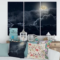 Designart Cloudy Full Moon Night Canvas Wall Art