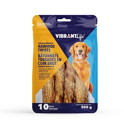 VibrantLife Bâtonnets torsadés en cuir brut enrobés de poulet friandises à mâcher pour chiens 300 grammes