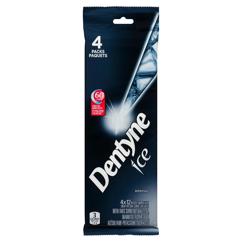 Dentyne Ice Intense, gomme sans sucre, 4 paquets (12 morceaux par paquet) 48 comptes