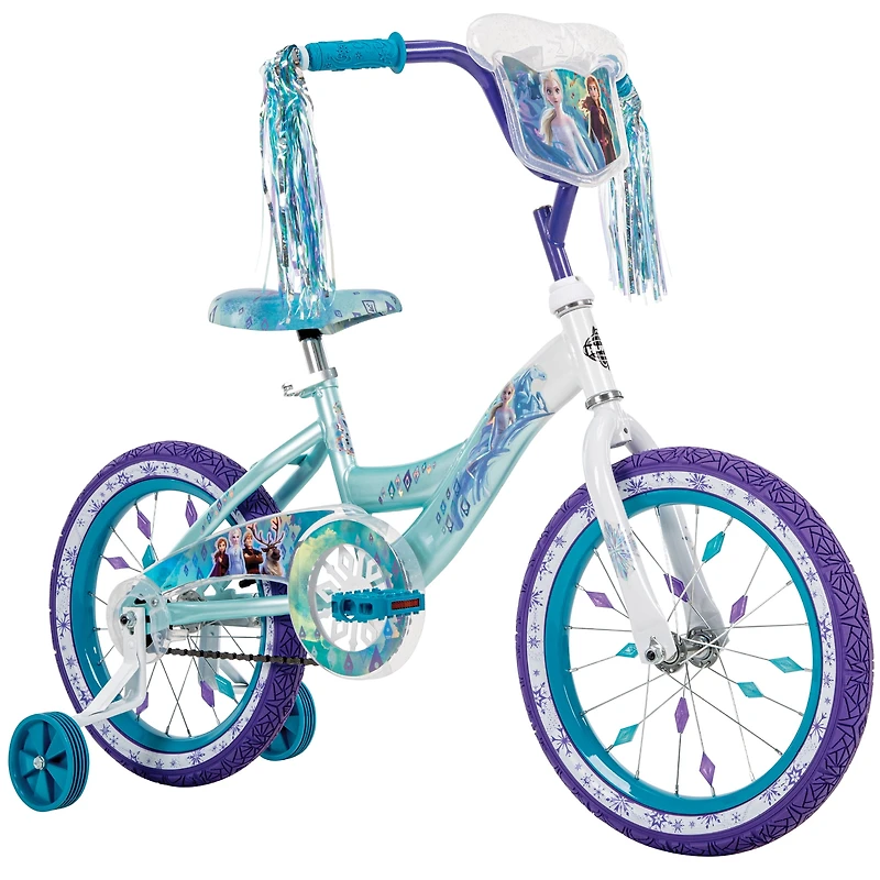 Reines des Neiges de Huffy, 16 pouces, vélos pour les filles avec roues d'entraînement, Blanc étincelant / Bleu cristal 4-6 ans