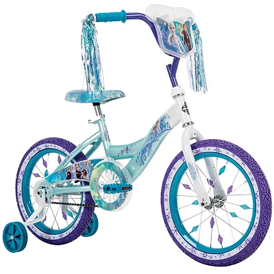 Reines des Neiges de Huffy, 16 pouces, vélos pour les filles avec roues d'entraînement, Blanc étincelant / Bleu cristal 4-6 ans
