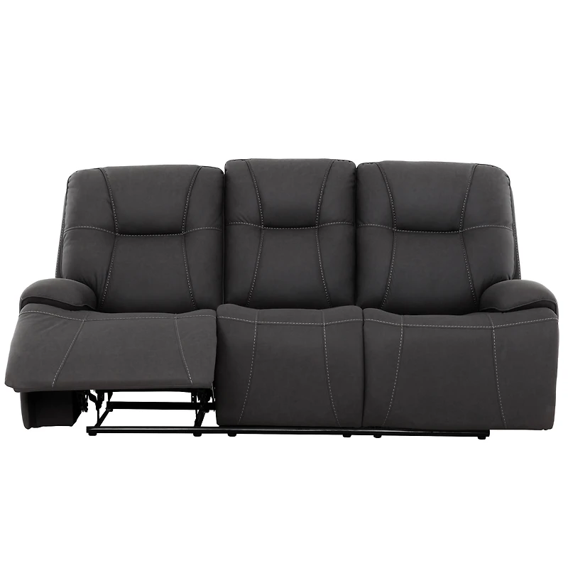Primo 79-inch Power Reclining Sofa – Dark Grey Upholstery, USB Charging Port, Plush Cushions – Modern Seating for Living Room or Media Space