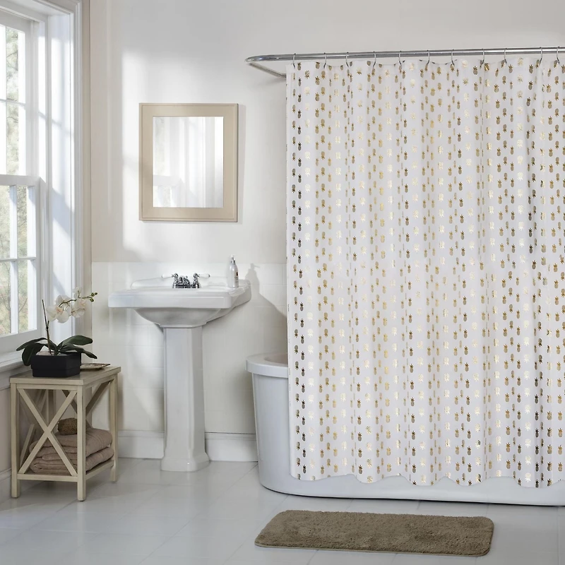 Pineapple Woven Textured Fabric Shower Curtain, Fabric shower curtain