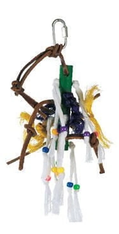 Living World Junglewood Bird Toy Wood Peg with Ropes, Leather Strips and Beads, Wood bird toy