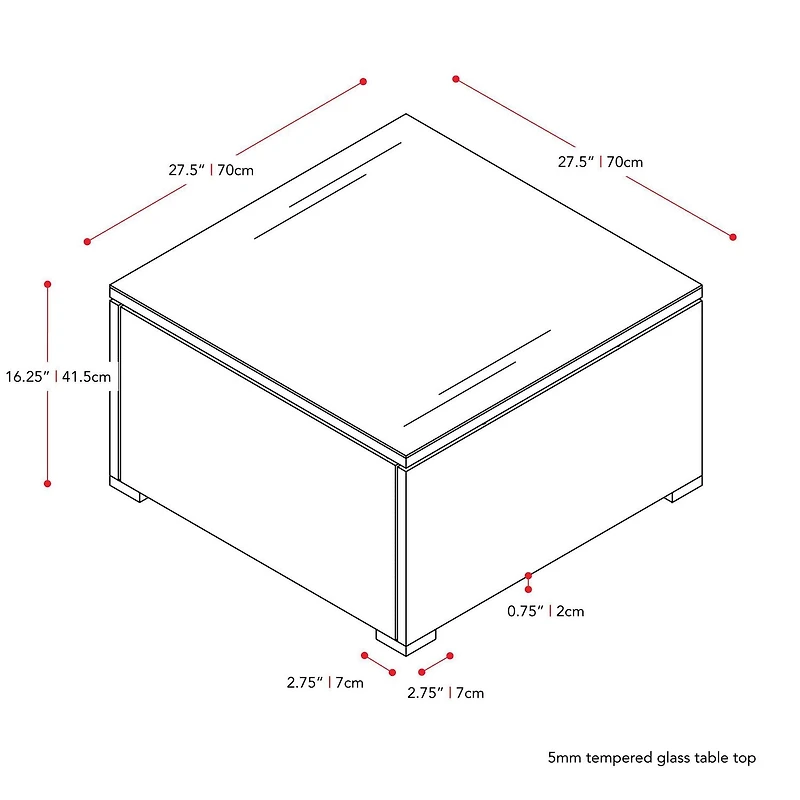 CorLiving Parksville Table basse de patio carrée en résine tressée, rotin et acier galvanisé avec plateau en verre trempé