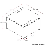 CorLiving Parksville Table basse de patio carrée en résine tressée, rotin et acier galvanisé avec plateau en verre trempé