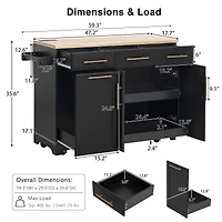 Chariot de cuisine Homy Casa avec tiroirs, plan de travail pliable et station de charge - Noir