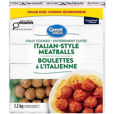 Boulettes de viande de poulet et de bœuf à l'italienne Great Value GV PO BO Boulettes Viande