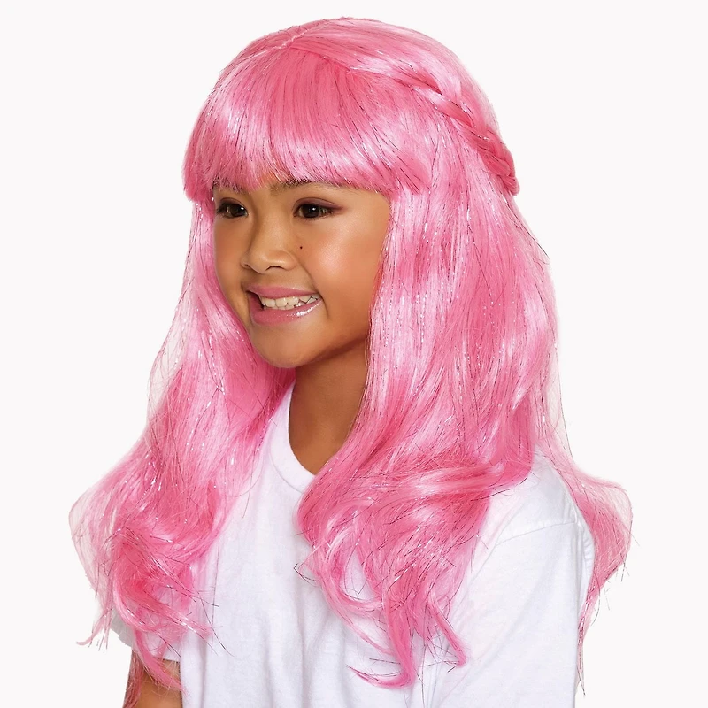 Girls Pink Magical Tinsel Wig