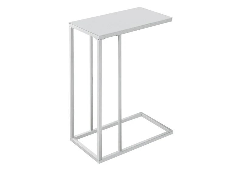 Monarch Specialties Table D'appoint, En Forme De C, Bout, Côté, Collation, Salon, Chambre À Coucher, Métal, Verre Trempé, Blanc, Contemporain, Moderne