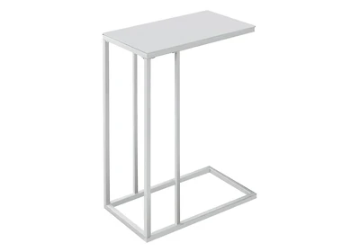 Monarch Specialties Table D'appoint, En Forme De C, Bout, Côté, Collation, Salon, Chambre À Coucher, Métal, Verre Trempé, Blanc, Contemporain, Moderne