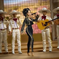 Poupée ​Barbie Signature, Juan Gabriel de collection vêtue d’une tenue chic noir et or avec veste courte et accessoires dorés
