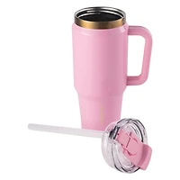 Thyme & Table 26 oz Water Bottle with Straw Lid, Pink with Heart Gold Charm