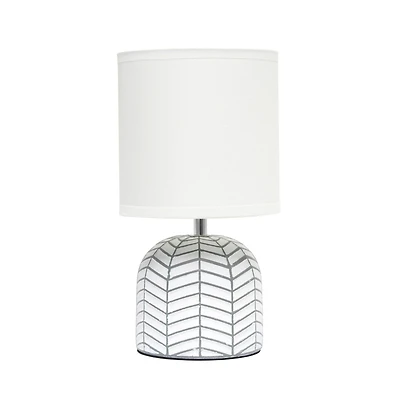 Simple Designs 10.43 "Petite Contemporaine Webbed Waves Base Lampe de chevet avec abat-jour en tissu blanc pour la décoration intérieure, la chambre à coucher, le salon, l’entrée, le bureau