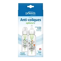 Dr. Brown's Natural Flow Anti-Colic Options+ Narrow Baby Bottle, Pig & Frog, 8 oz/250 ml, with Level 1 Slow Flow Nipple, BPA Free, 0m+, 2-Pack