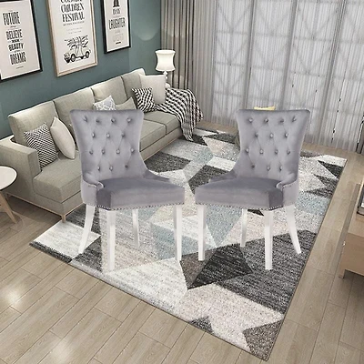 Chaise Eudora en Gris, chaise de salle à manger avec garniture cloutée, chaise de salle à manger en velours, chaise de salle à manger avec pieds en acier inoxydable pour cuisine et salon - Ensemble 2