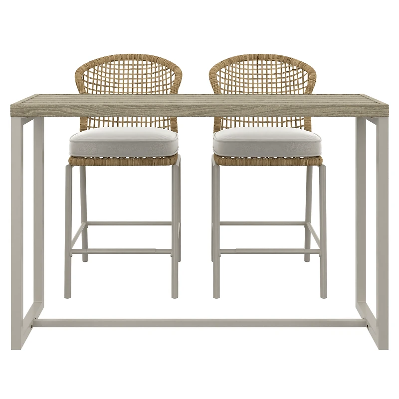 HOMETRENDS Lasso 3-Piece Steel Outdoor Bar Height Dining Set with Cushions, Beige