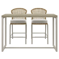 HOMETRENDS Lasso 3-Piece Steel Outdoor Bar Height Dining Set with Cushions, Beige
