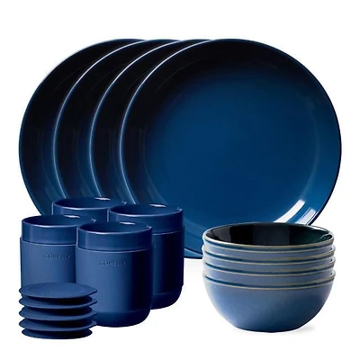 Corelle® Service de vaisselle en grès 16 pièces Marine