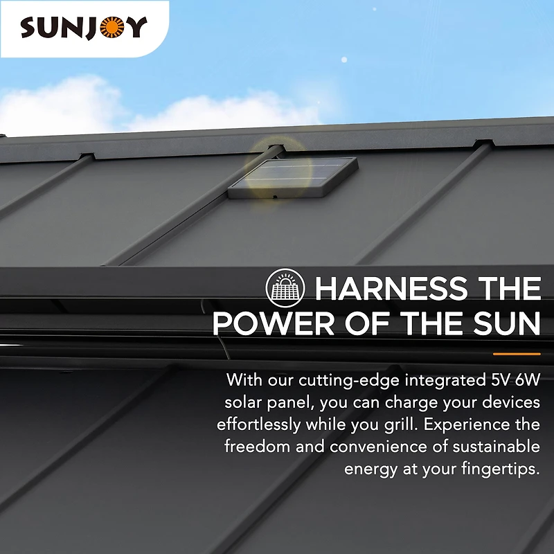 Sunjoy 8 X 12 ft. Outdoor Gazebo Hardtop Grill Gazebo Wood Frame with  DC Solar Power,Black