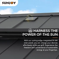 Sunjoy 8 X 12 ft. Outdoor Gazebo Hardtop Grill Gazebo Wood Frame with  DC Solar Power,Black