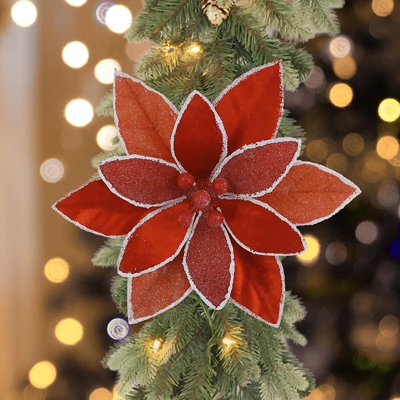 Holiday Time Red Glitter/Velvet Poinsettia Clip Ornament