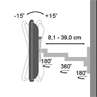 Techly 13" to 30" Tilt/Swivel LCD/LED TV Wall Mount 3 Joints Tilt +/-12° 180° Horizontally VESA up to 100x100 mm, Black