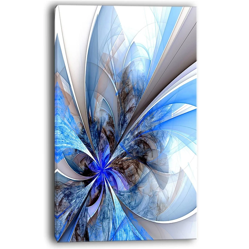 Designart Symmetrical Large Blue Fractal Flower Canvas Wall Art
