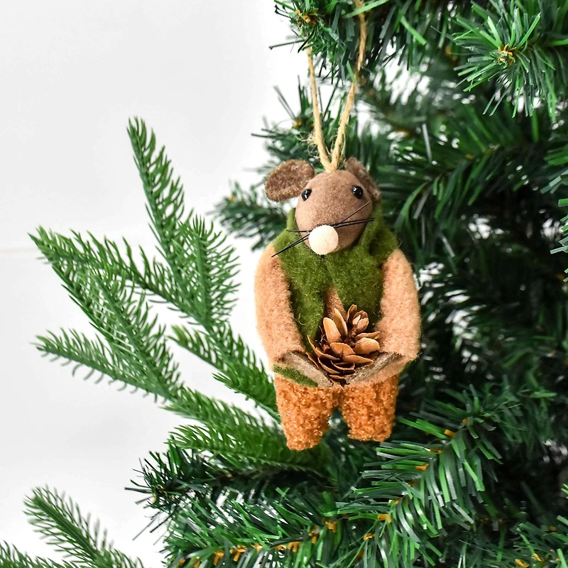 Holiday Time Christmas Warm Wishes Felt Mouse Ornament, Brown, 1 Count