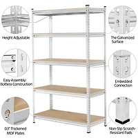 Fullfurnique 73.5″ Height 5 Tiers Adjustable Boltless Storage Shelf, Silver