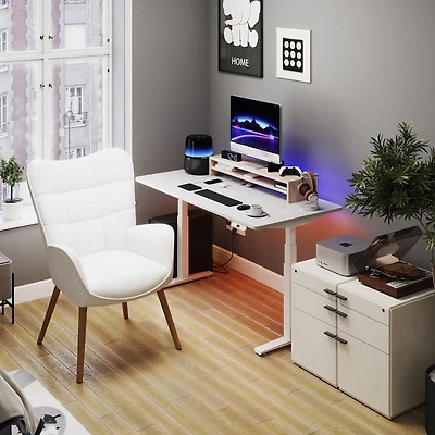 Fauteuil de jeu Homy Casa avec dossier à oreilles, revêtement moelleux, tissu beige, capacité de charge de 113 kg