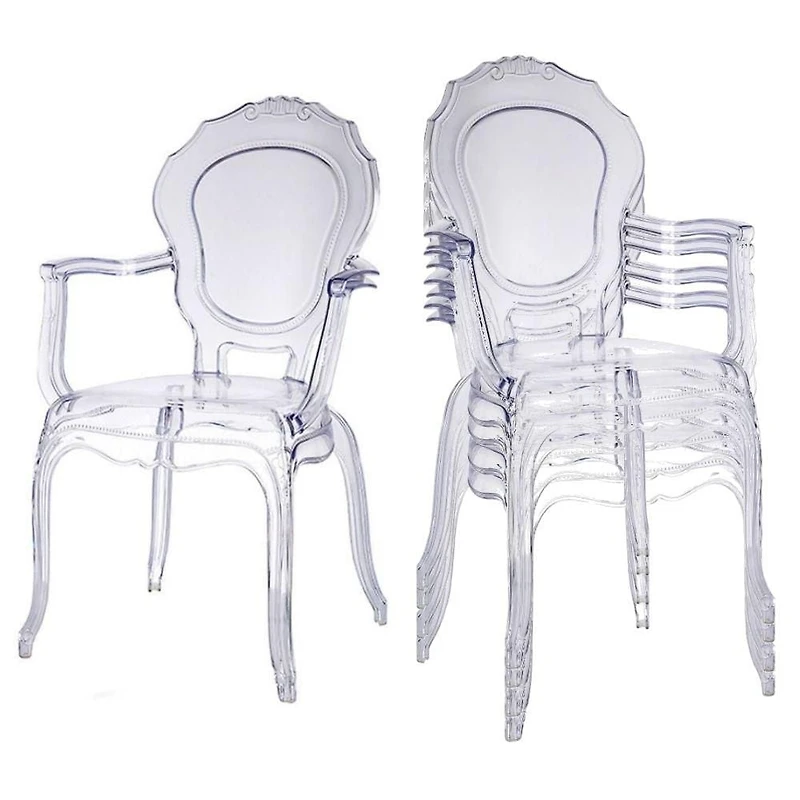 Princess Clear Acrylic Dining Chair with Armrest – Set of 4 Chic Transparent Dining Chairs, Sleek Acrylic Design with Armrests for Modern Dining Rooms