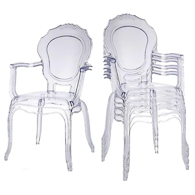 Princess Clear Acrylic Dining Chair with Armrest – Set of 4 Chic Transparent Dining Chairs, Sleek Acrylic Design with Armrests for Modern Dining Rooms