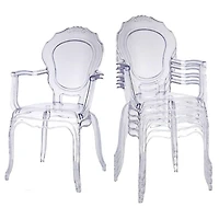 Princess Clear Acrylic Dining Chair with Armrest – Set of 4 Chic Transparent Dining Chairs, Sleek Acrylic Design with Armrests for Modern Dining Rooms