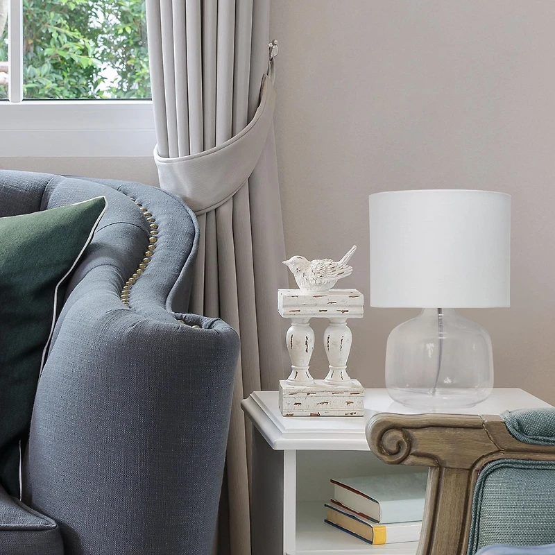 Lampe de table en verre Simple Designs avec abat-jour en tissu, transparent avec abat-jour gris