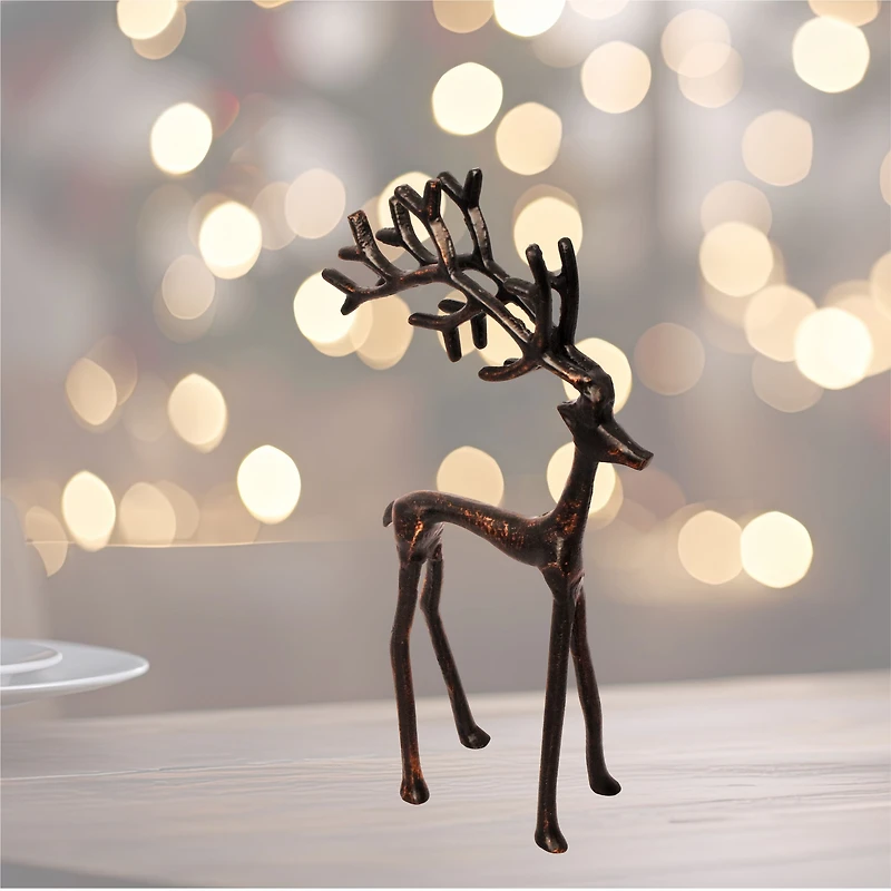 Metal Casted Reindeer in Brushed Brown Finish, 12.25", by Fraiche