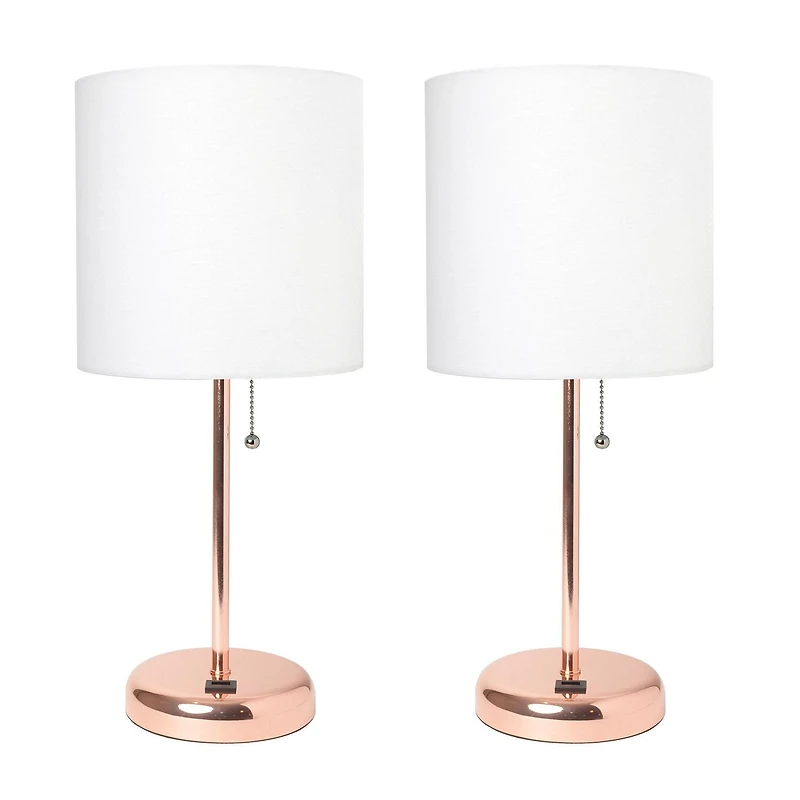 LimeLights Stick Lamp with USB charging port and Fabric Shade 2 Pack Set