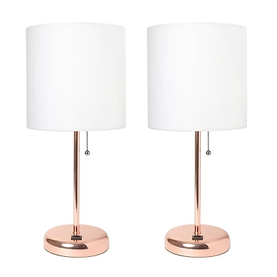 LimeLights Stick Lamp with USB charging port and Fabric Shade 2 Pack Set