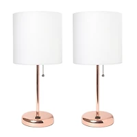 LimeLights Stick Lamp with USB charging port and Fabric Shade 2 Pack Set