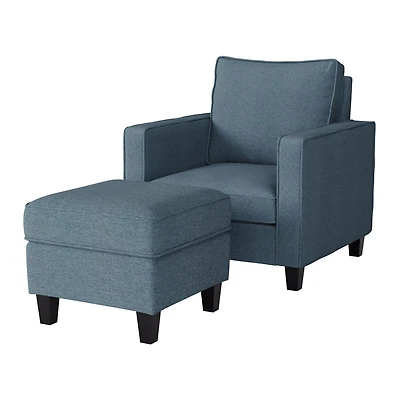Ensemble de fauteuil d'appoint et repose-pieds rembourrés d'apparence lin Georgia