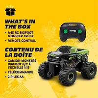 Motor Dayz R/C Bigfoot Monster Truck Green Flames 1/43e, avec lumières DEL, technologie 2,4GHz, pour enfants de 4 ans et plus MD CAMION BIGFOOT 1:43