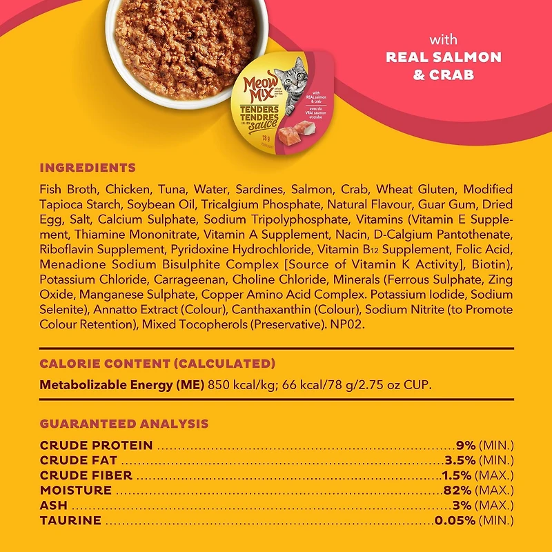 Meow Mix Tenders in Sauce with Real Salmon & Crab, Wet Cat Food, 78 g, Meow Mix TIS Salmon Crab