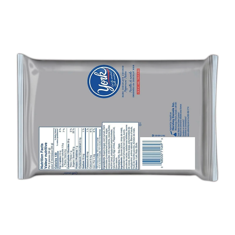 YORK Pastilles de Menthe Enrobées de Chocolat Noir, 136g