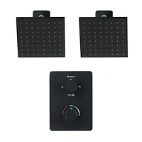 The akuaplus® thermostatic shower set with 4-way diverter with stop and 2 shower heads 6 inches matte black finish