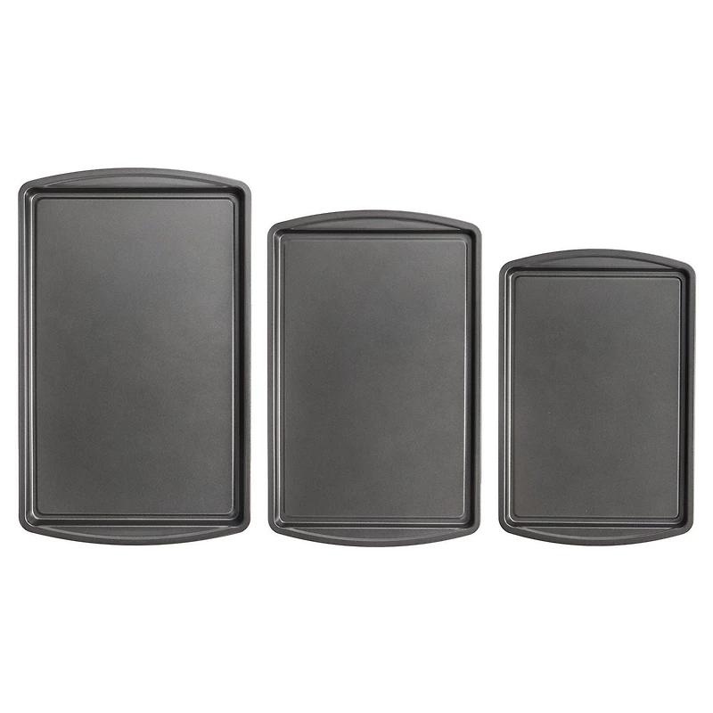 Mainstays 3PC Ensemble de Cookies Antiadhésives, 11,2" x 17,2", 10,2" x 15,2", 9,2" x 13,2", Gris MS 3PC Ensemble de Cookies Antiadhésives
