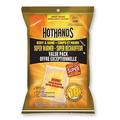 HotHands Corps Et Mains Super Réchauffeur Offre Exceptionnelle Appréciez jusqu’à 18 heures par réchauffeur<br>de chaleur durable, confortable et sans danger.