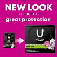 U by Kotex Balance Sized for Teens Ultra Thin Pads with Wings, Extra Absorbency, 40 Count, UBK PAD 40