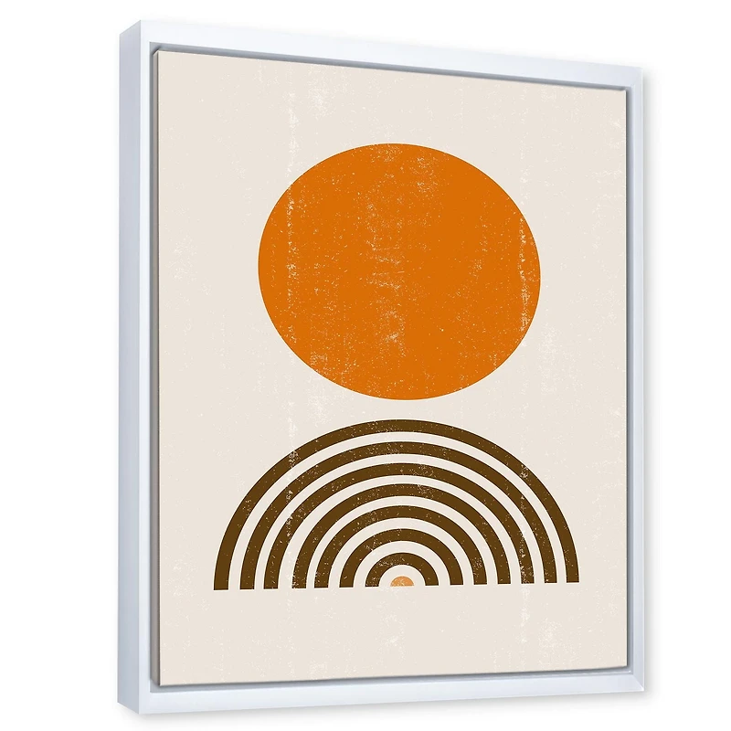 Designart Abstract Minimal Orange Sun and Rainbow I FLOAT FRAME WALL ART