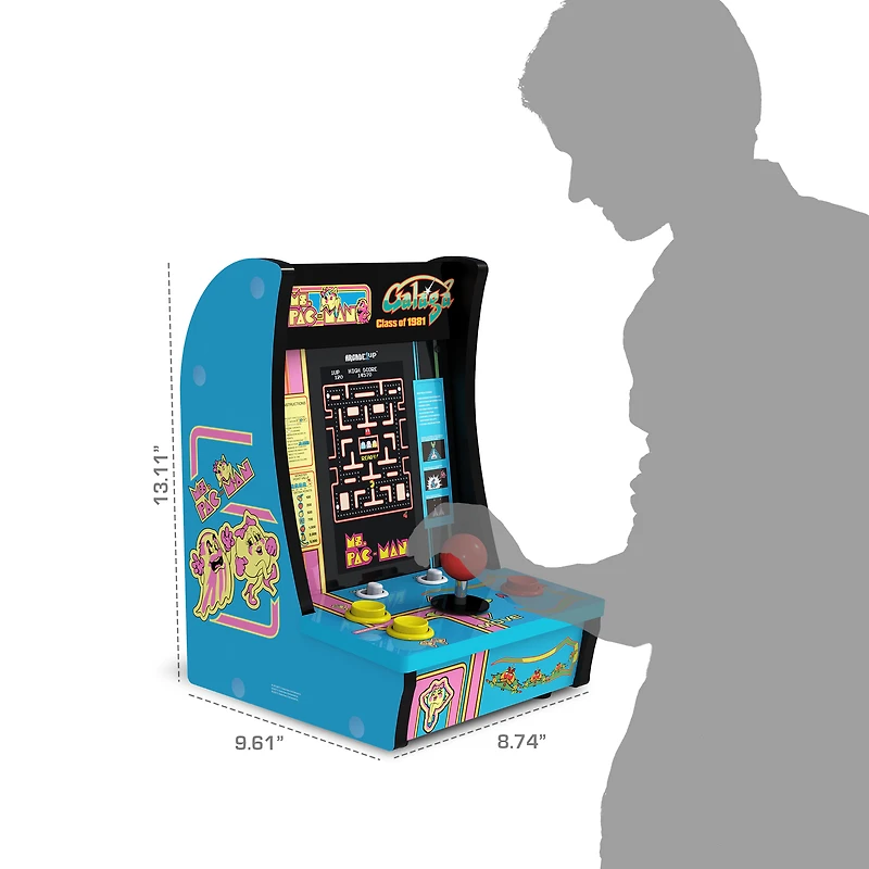 Arcade1Up Class of ‘81 Ms. PAC-MAN / GALAGA Countercade – 3 Classic Games, Retro Game Console for Home, Portable Console with 7-inch Screen, Table-top Video Game for Game Room