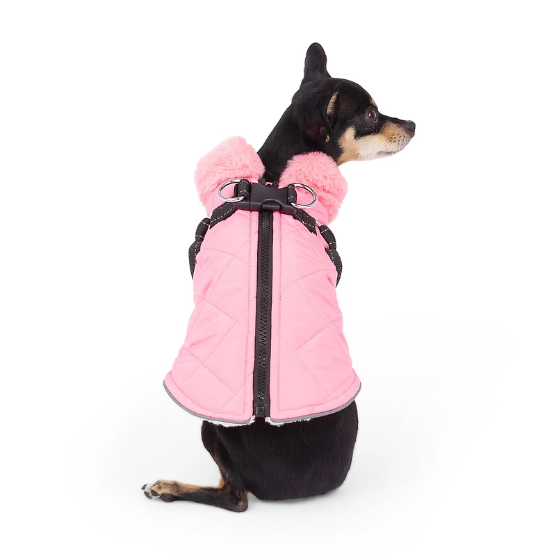 One Paw, Veste Matelassée Légère pour Chien avec Harnais, Rose Gilet matelassé noir léger pour chien avec harnais